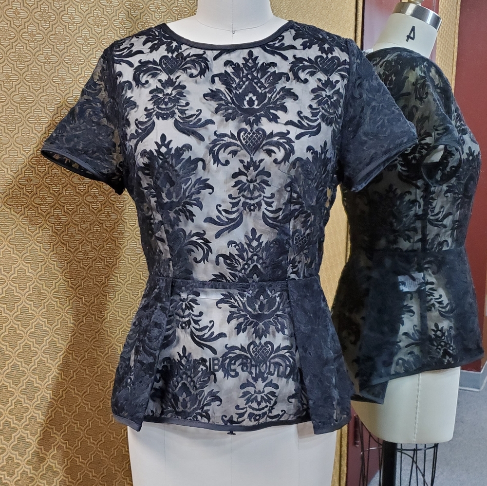 Sheer Black Embroidered Top NWT